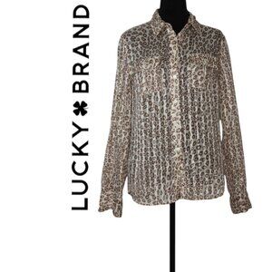 Lucky Brand Leopard Print Sheer Blouse size Medium